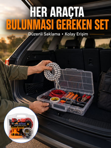 27 Parça Oto Güvenlik ve Bakım Seti Şeffaf Taşıma Kutulu Araç Ekipman Çantasız - Lisinya