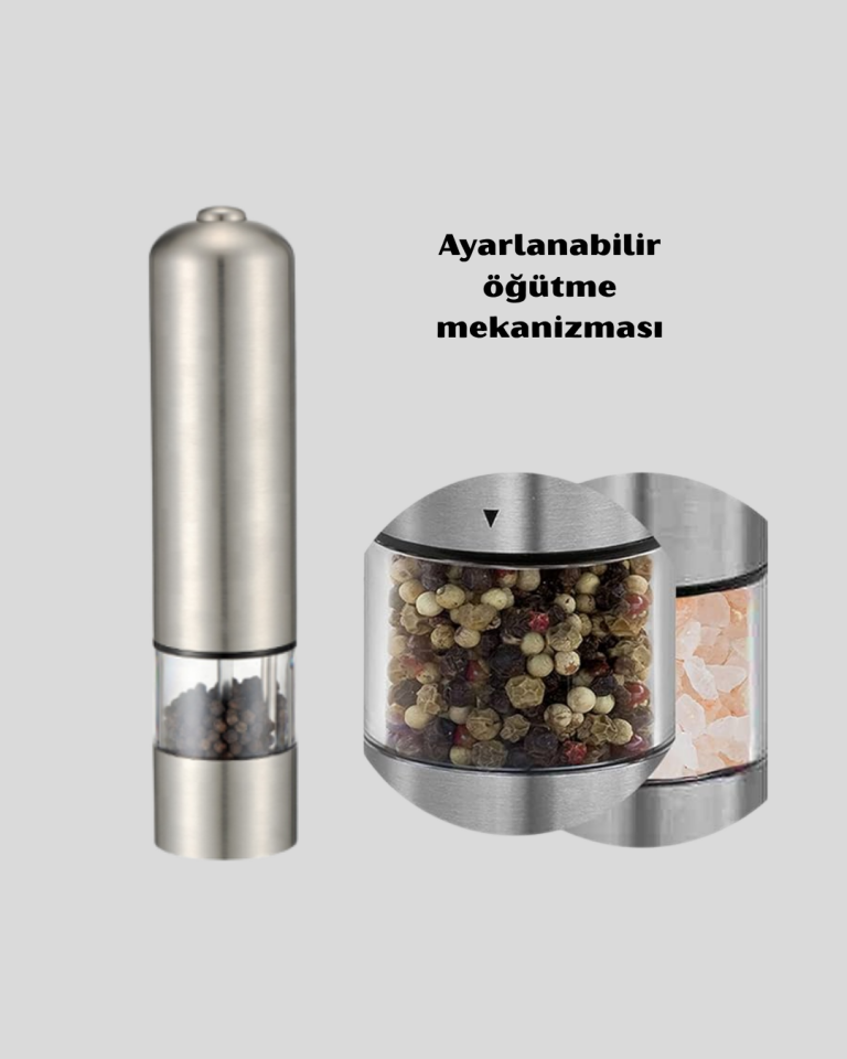 Modern Otomatik Baharat Öğütücü Seti – Pilli, Paslanmaz Çelik, LED Aydınlatmalı - Lisinya