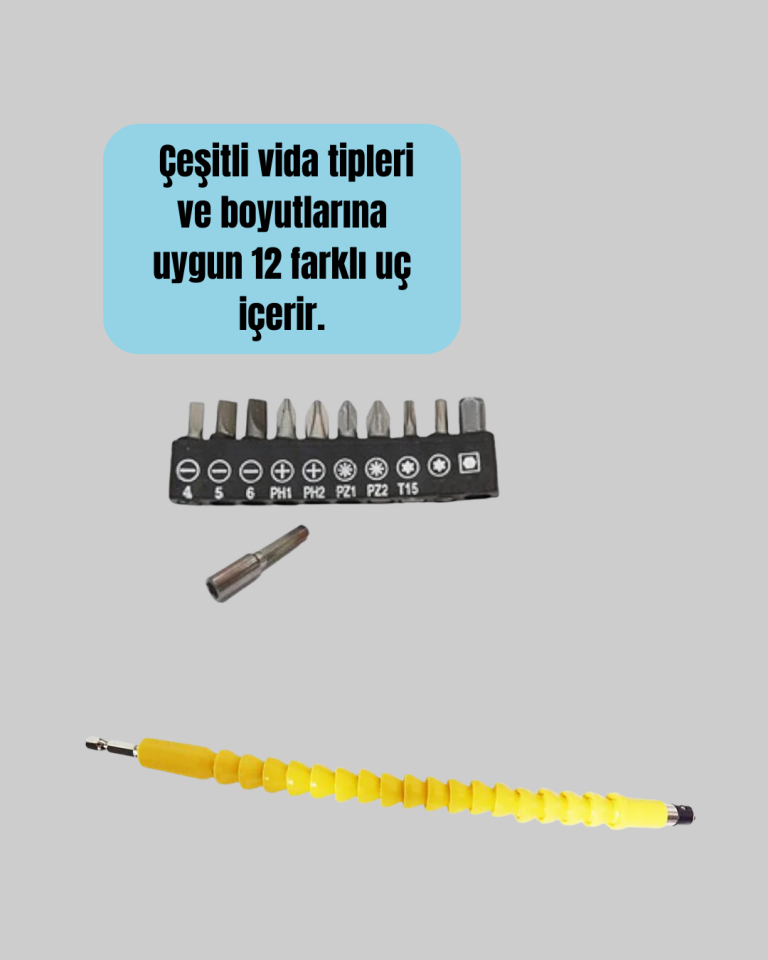 12 Parça Vidalama Uç Seti Akrobat Tasarım Dayanıklı Metal - Lisinya