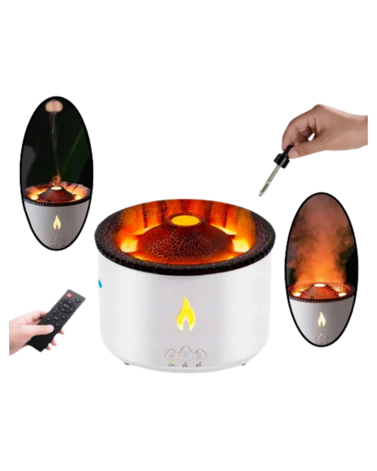 LED Alev Efektli Aroma Difüzörü Ultrasonik Hava Nemlendirici Gece Lambası Fonksiyonlu - Lisinya