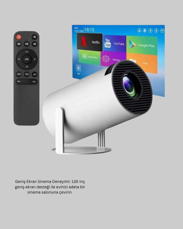 4K Destekli Full HD Projeksiyon Cihazı – 130 inç Geniş Ekran, WiFi ve HDMI Bağlantılı - Lisinya