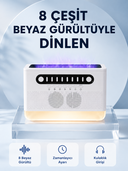 Simüle Alev Efektli Kablosuz Hoparlör Zamanlayıcılı Gece Lambası - Lisinya