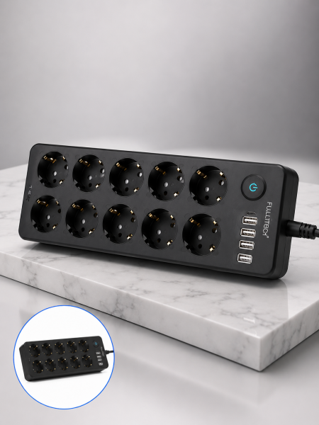 USB ve Type-C Şarj Özellikli 10'lu Çoklu Priz - Lisinya