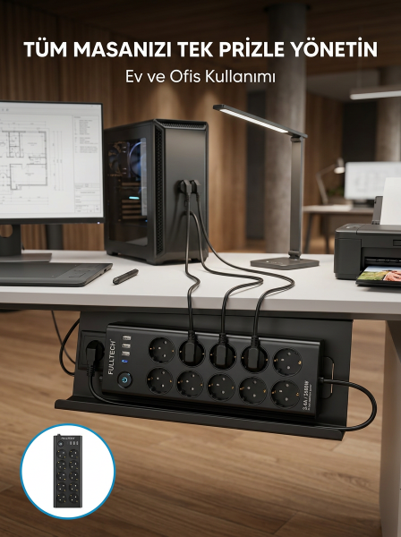 USB ve Type-C Şarj Özellikli 10'lu Çoklu Priz - Lisinya