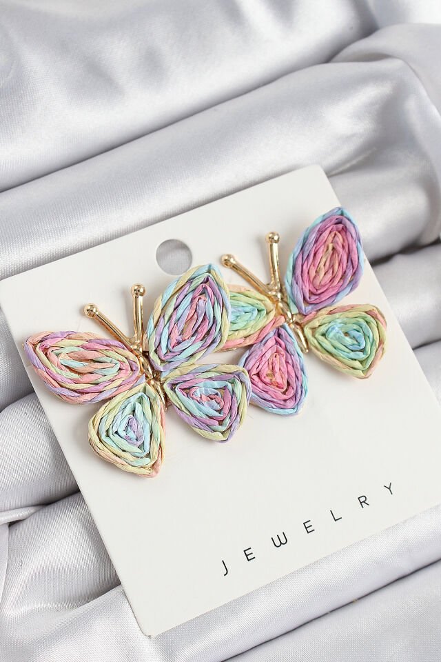 Pirinç Rainbow Kelebek Model Gold Renk Kadın Hasır Küpe - Lisinya