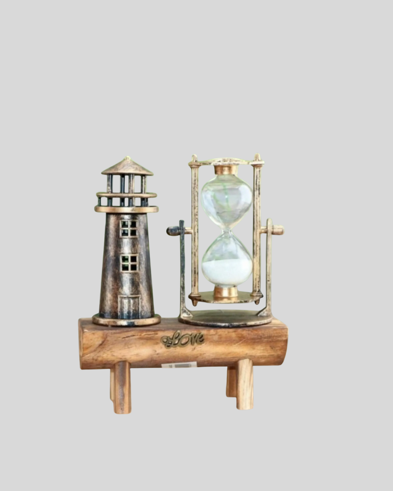 Vintage Kum Saati + Deniz Feneri Modeli – Ahşap Gövdeli Masa Üstü Dekor - Lisinya