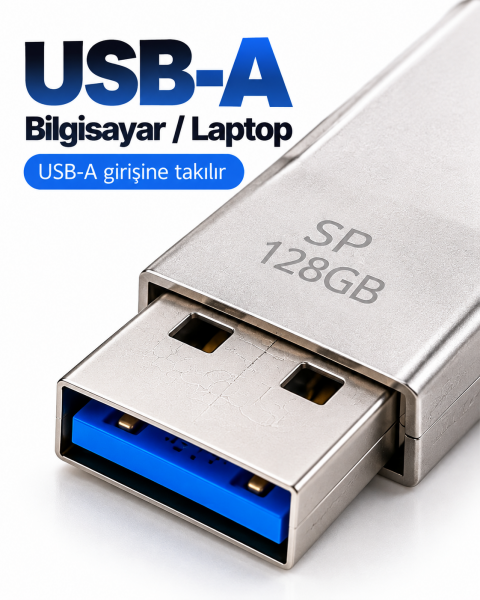 4in1 128GB Flash Bellek USB Type-C Lightning MicroUSB Çoklu Girişli Taşınabilir USB Bellek