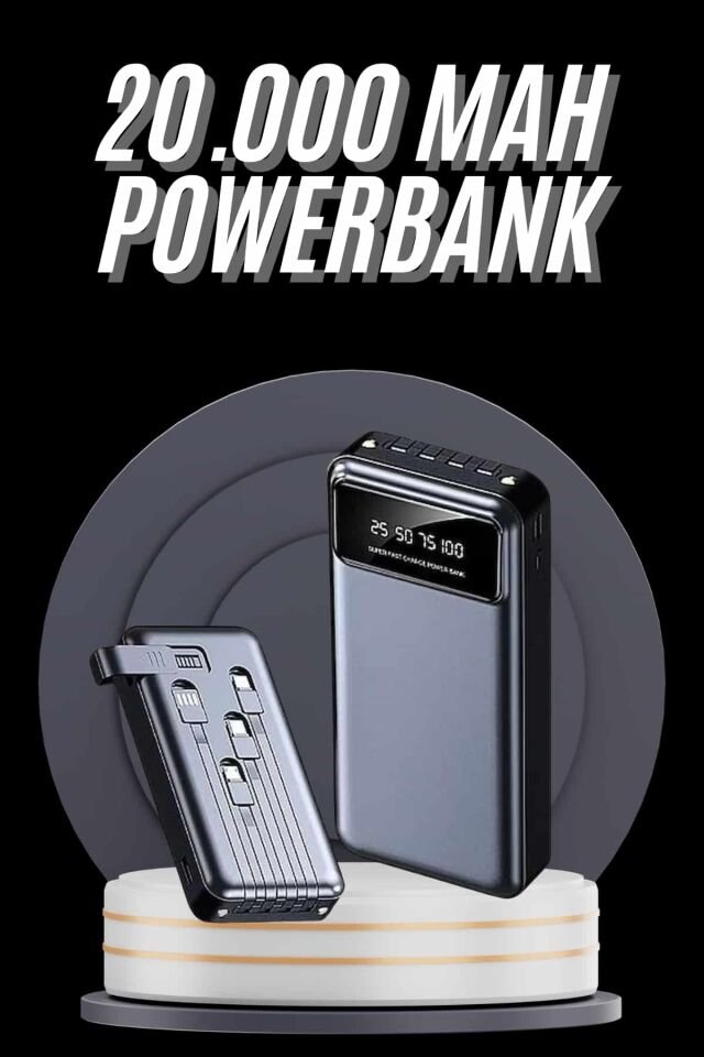 Hızlı Şarj Özellikli 20.000 Mah Dijital Göstergeli USB Girişli Android ve İOS Uyumlu Powerbank - Lisinya