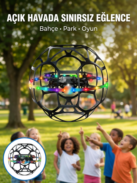 Şarjlı Futbol Topu Tasarımlı Mini Drone LED Aydınlatmalı Akıllı - Lisinya