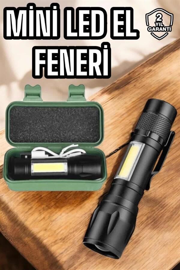 Şarjlı Metal Zoomlu El Feneri Işıldak Led Işık Taşınabilir El Lambası - Lisinya
