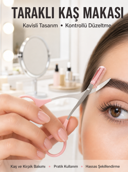 Kavisli Kaş Kirpik Düzeltici Bıyık Alma Taraklı Kaş Makası Yüz Bakım Seti Makas - Lisinya