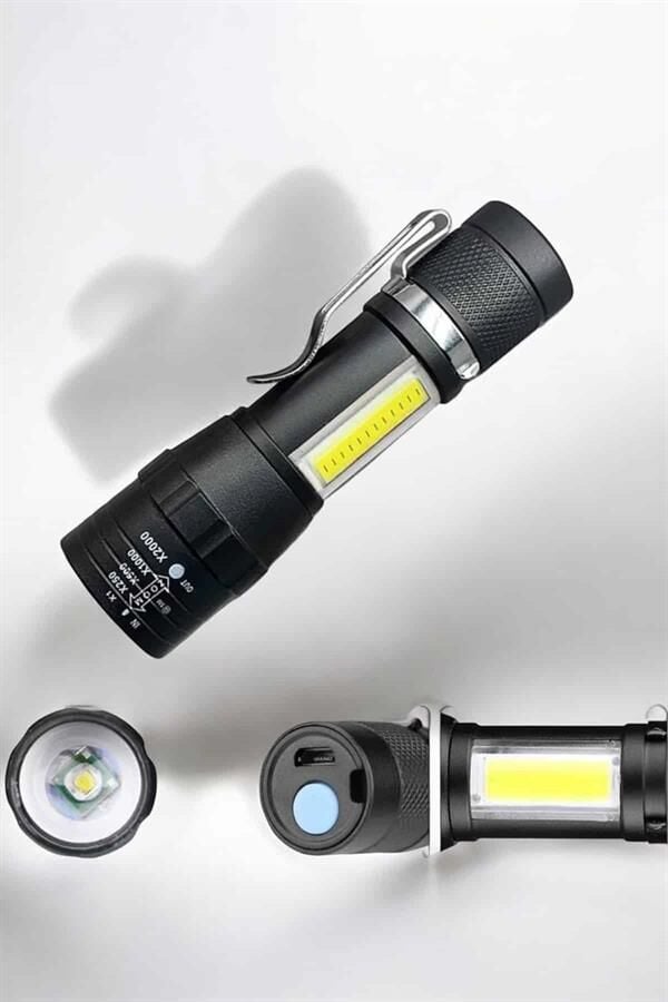 El Feneri Led USB Şarjlı Zoom Mini Led Işık Acil Durum Feneri - Lisinya