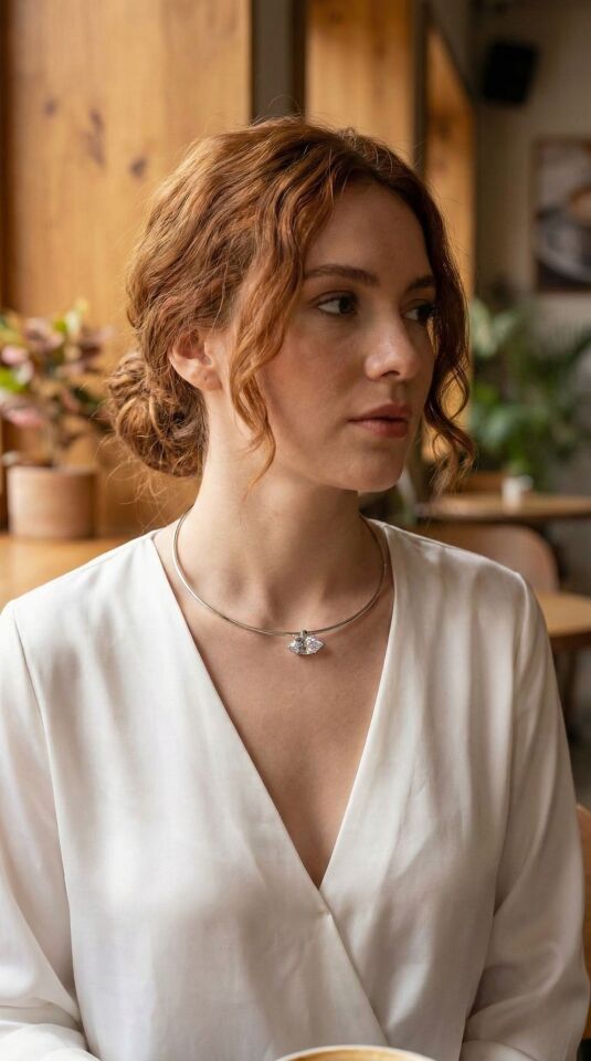 Pirinç Gümüş Renk Choker Model Zirkon Taşlı Kadın Kolye - Lisinya
