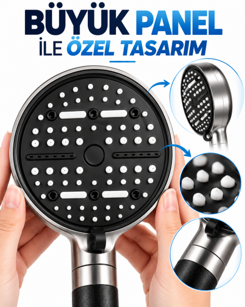 Çok Fonksiyonlu Filtreli Duş Başlığı 6 Farklı Sprey Modu Büyük Panel Siyah