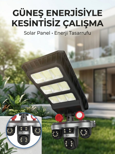 Solar Panelli Akıllı Güvenlik Kamerası LED Projektörlü - Lisinya