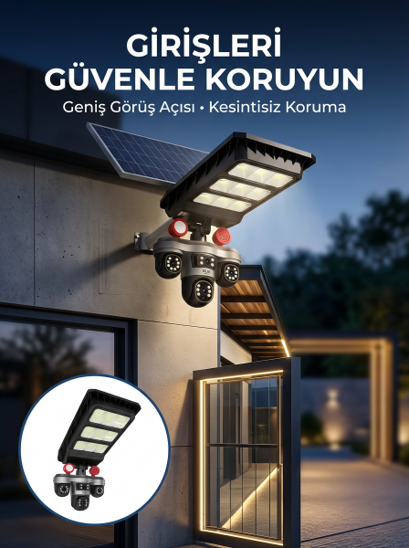 Akıllı Solar Güvenlik Kamerası 3 Lens Hareket Takip Özellikli Dış Ortam Kamera - Lisinya