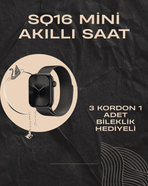 SQ-16 Mini Series 10 Akıllı Saat | Şık ve Hafif Tasarım, 3 Kordon Seçeneği - Lisinya