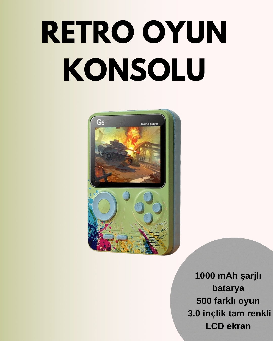 TV Bağlantılı 500 Oyunlu Mini Gameboy Konsol - Lisinya