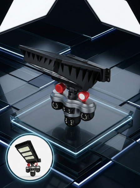 Solar Panelli 3 Lens Dış Mekan Güvenlik Kamerası Hareket Algılamalı LED Aydınlatmalı - Lisinya