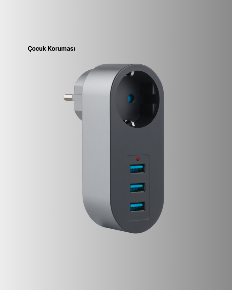 Çocuk Korumalı Termal Priz – 3'lü USB Şarj ve Akım Koruması - Lisinya