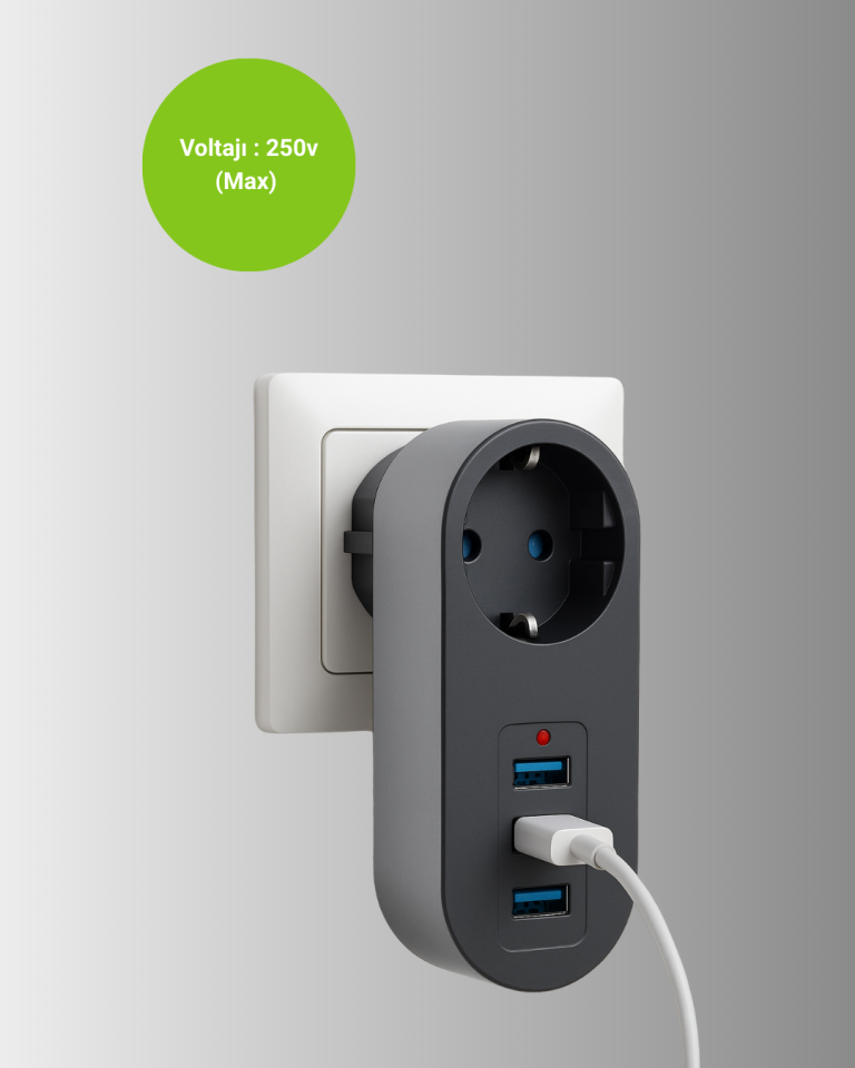 2500W Güç Destekli Akım Korumalı Priz – 3 USB Çıkışlı - Lisinya