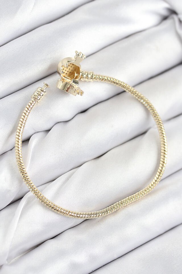 Pirinç Charm Zirkon Taşlı Taç Model Gold Renk Kadın Bileklik - Lisinya