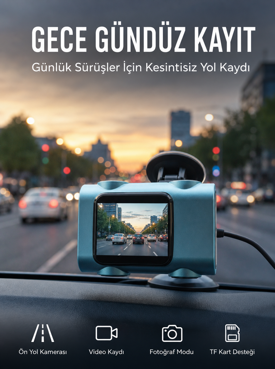 Araç Güvenlik Kamerası Öne Bakan Yol Kayıt Cihazı Yeni Nesil - Lisinya