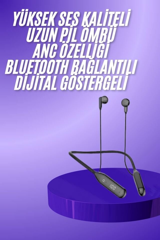 100 Saat Kablolu Boyun Askılı Dijital Göstergeli Bluetooth Kulaklığı - Lisinya