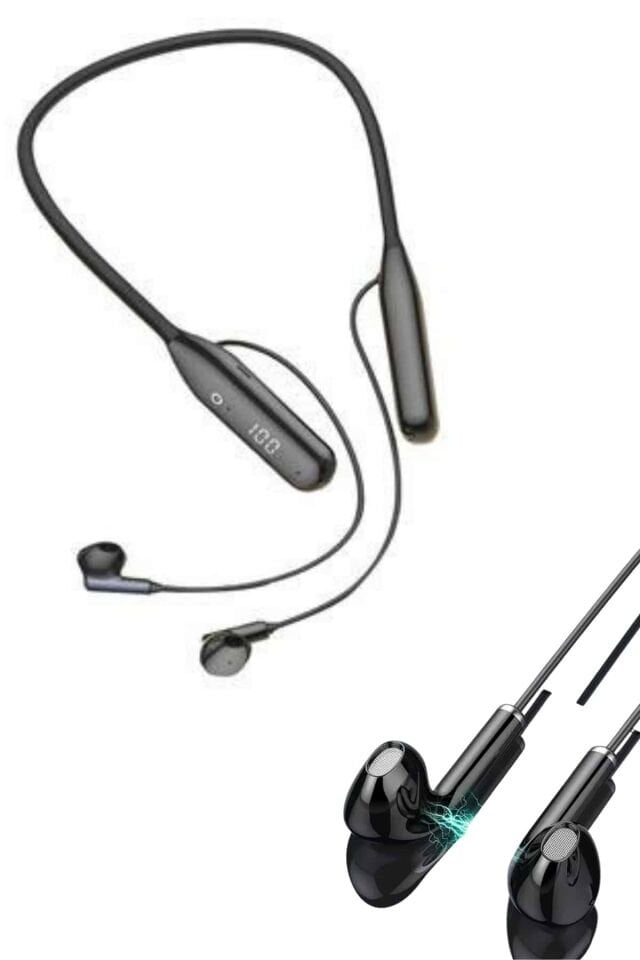 100 Saat Kablolu Boyun Askılı Dijital Göstergeli Bluetooth Kulaklığı - Lisinya
