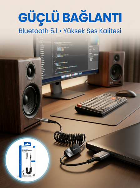 USB Bluetooth AUX Ses Adaptörü Kablosuz Müzik Aktarım Cihazı - Lisinya