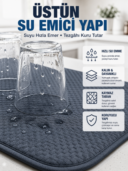 Katlanabilir Bulaşık Kurutma Matı Hızlı Kuruyan Su Emici Mutfak Matı - Lisinya