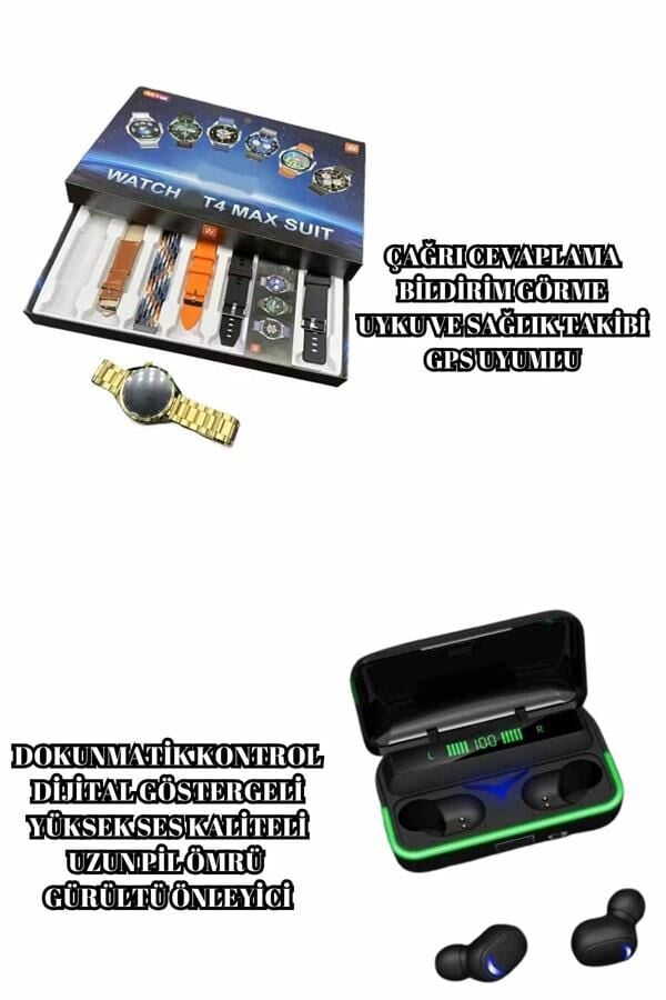 Powerbank Bluetooth Kulaklık Ve Akıllı Saat 7 Kordonlu Metal Kordon Plastik Kordon