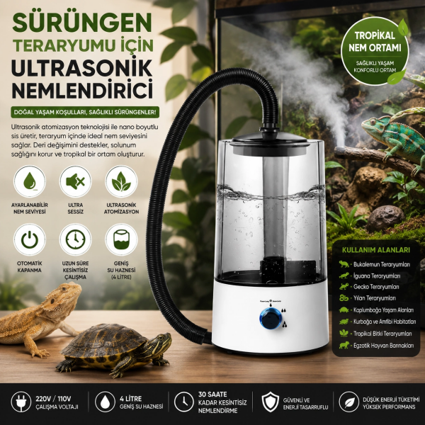Sürüngen Teraryumu Nemlendirici Sis Makinesi - Ultrasonik Otomatik Buhar Üretici | Bukalemun, İguana, Gecko İçin ( Lisinya )