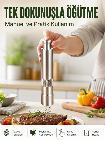 Orta Boy Kararbiber ve Tuz Öğütücü – Kolay Kullanım, Şık Tasarım Yeni Nesil - Lisinya