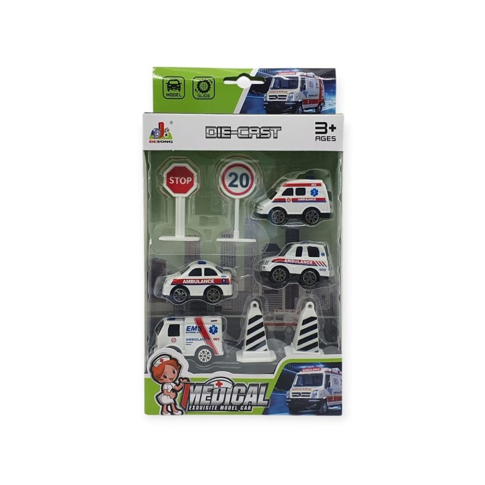 İş Makinaları 8 Parça Araç Seti - Ambulans Seti (Lisinya)