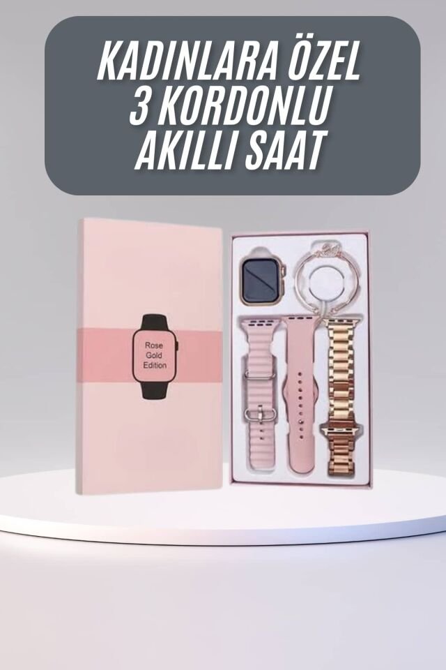 Akıllı Saat 3 Kordonlu Ve Aksesuarlı Bayanlar Için Şık Rose renk - Lisinya
