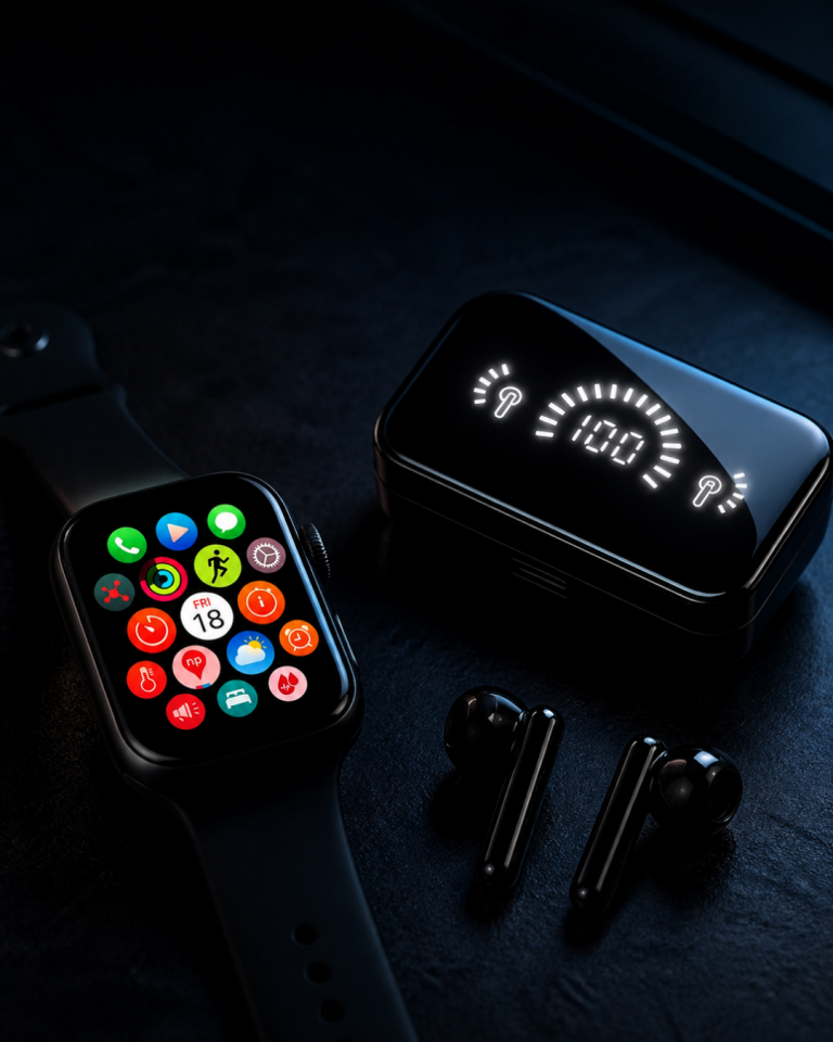 Şık Tasarımlı Akıllı Saat ve Bluetooth Kulaklık Seti Suya Dayanıklı ve Çok Fonksiyonlu - Lisinya