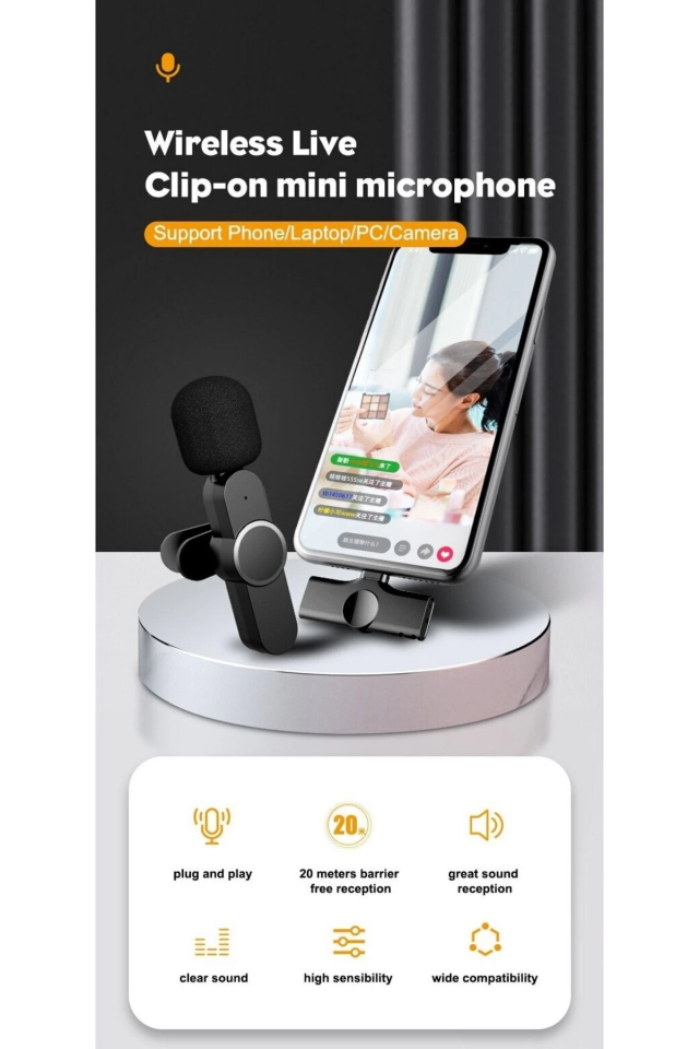 Lightning Girişli Iphone Uyumlu Ikili Kablosuz Yaka Mikrofonu Youtube Facebook Tiktok Vlog ( Lisinya )