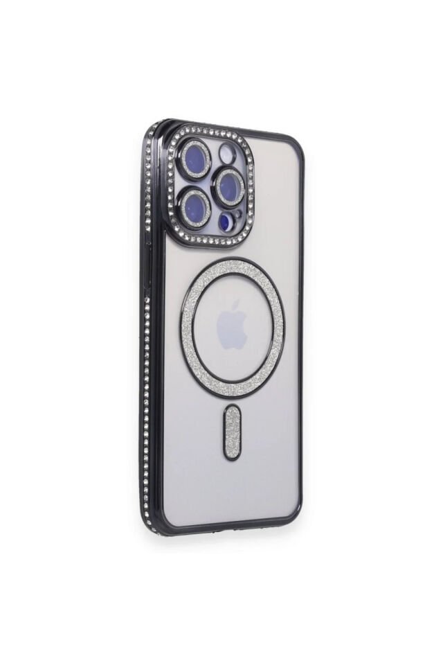 YamanHobi MagSafe Uyumlu Simli Silikon Telefon Kılıfı Taş Detaylı