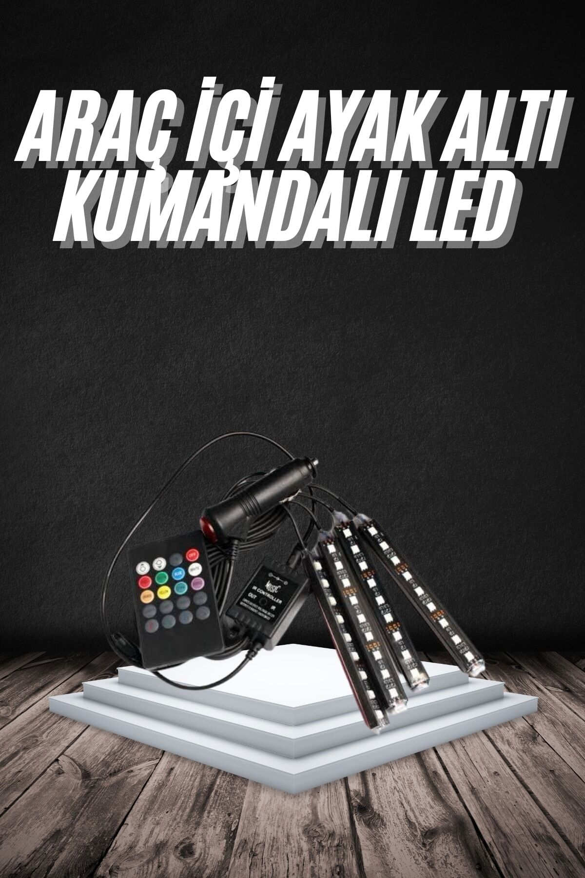 RGB Işıklı Araç İçi Aydınlatma Kumandalı 12'li Led Işık Renk Değiştirebilen - Lisinya
