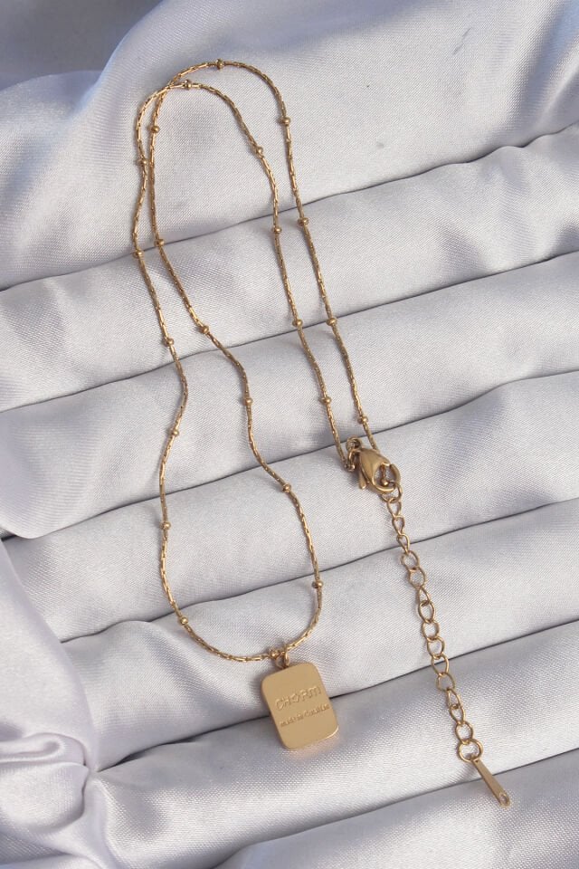 316L Çelik Gold Renk Kare Charm Model Kolye - Lisinya