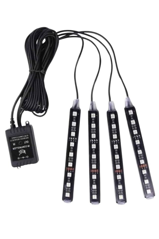RGB Işıklı Araç İçi Aydınlatma Kumandalı 12'li Led Işık Renk Değiştirebilen - Lisinya