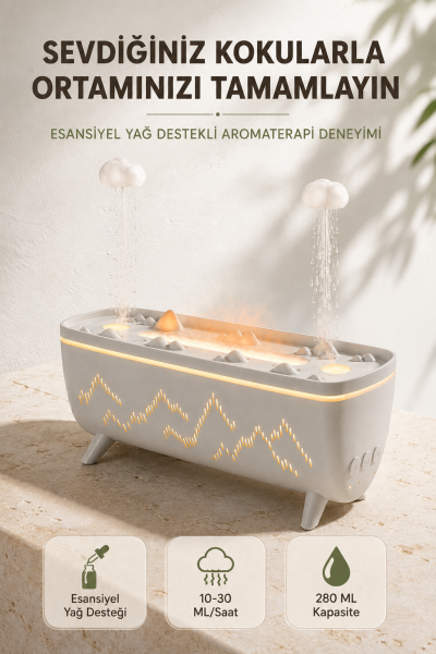 Ultrasonik Hava Nemlendirici Aromaterapi Difüzörü Jöle Yağmur Efektli LED Işıklı 280 ML - Lisinya