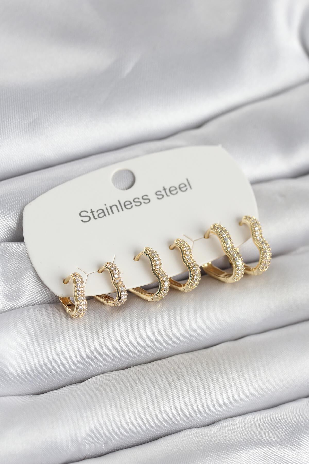 316L Çelik Gold Renk 6'lı Set Kalp Form Kadın Küpe - Lisinya