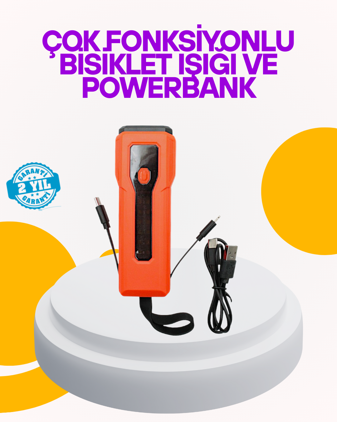 YamanHobi LED Bisiklet Farı Dijital Göstergeli Type-C Turuncu
