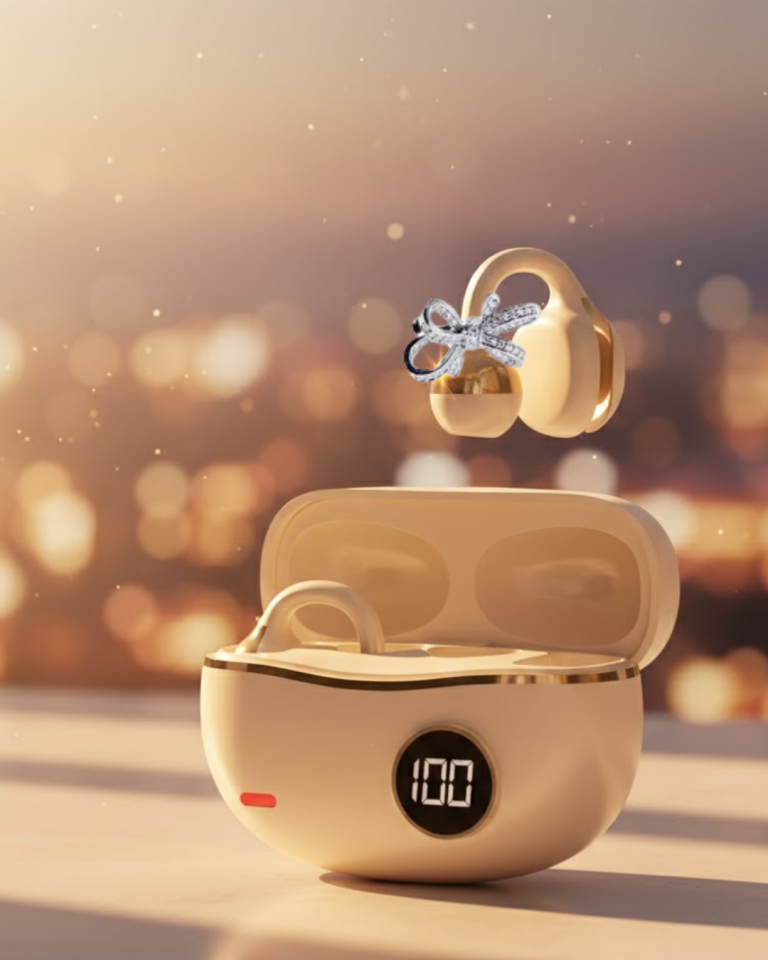 Şık ve Taşınabilir Bluetooth Kulaklık Gün Boyu Kullanım 2 Kurdele Küpe Hediyeli - Lisinya