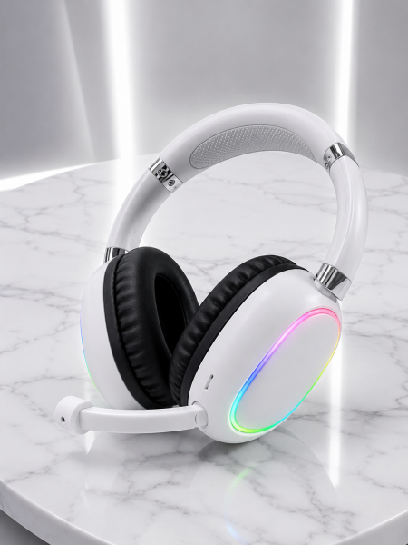 Kablosuz Bluetooth Mikrofonlu Beyaz Kulaklık  RGB Işıklı
