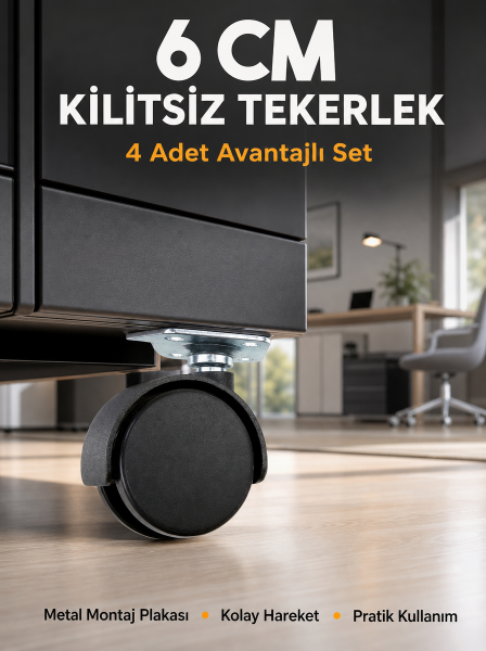 Masa ve Koltuk İçin Kilitsiz Tekerlek Seti 6 cm - Lisinya