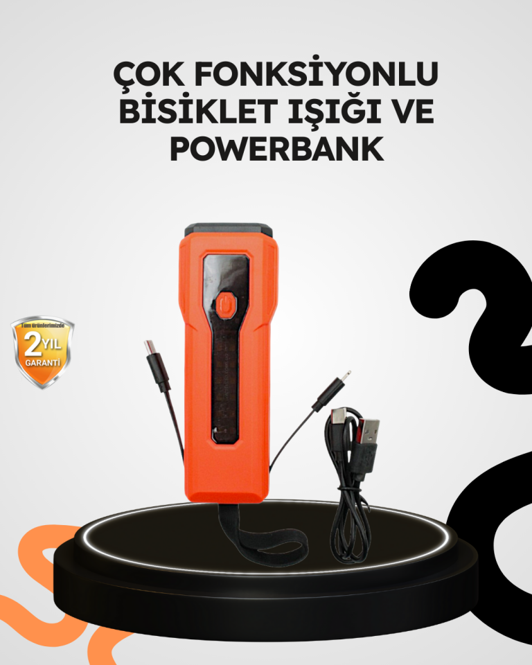 YamanHobi 600 Lümen Bisiklet Işığı 5000 mAh Powerbank LED Göstergeli Turuncu