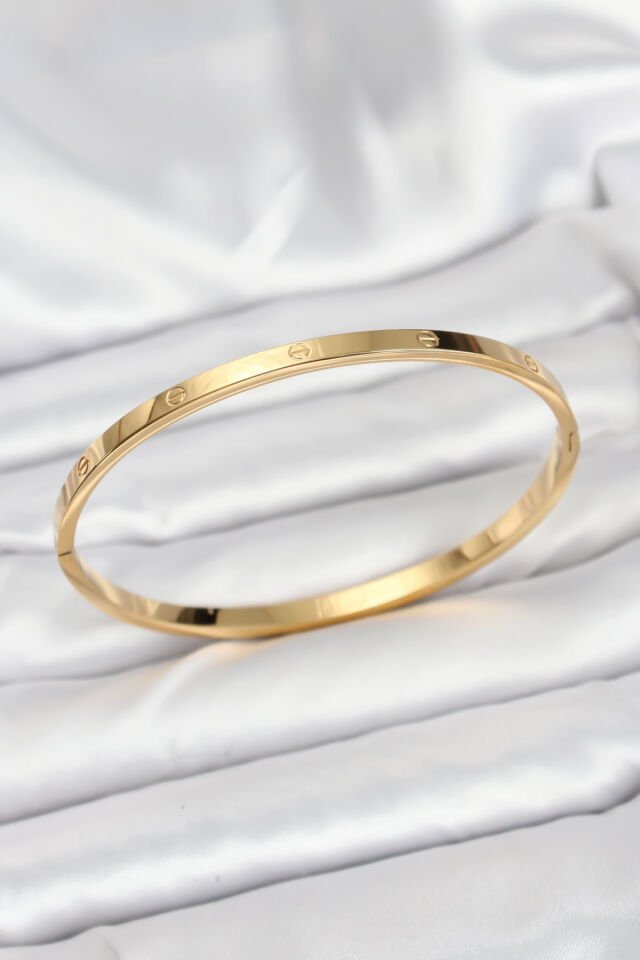 316L Çelik Gold Renk 65 mm İnce Kadın Kelepçe Bileklik - Lisinya